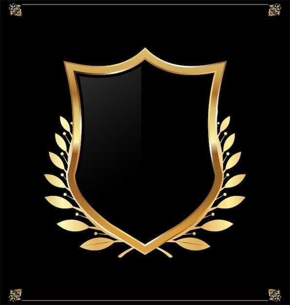 Black and gold shield with laurel wreath vector illustration