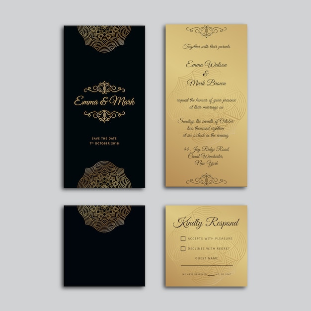 Black and gold wedding card