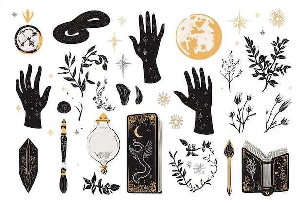 Vector black gold witchy vector clipart set