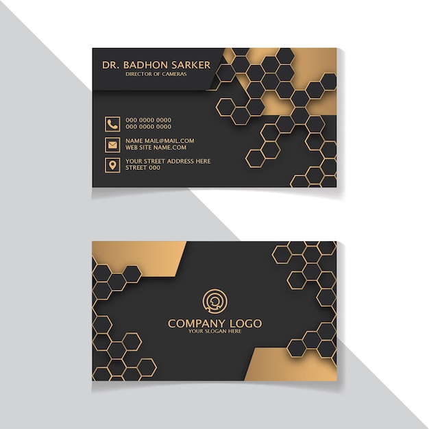 Black and Golden color Modern Business Card design with geometric shape