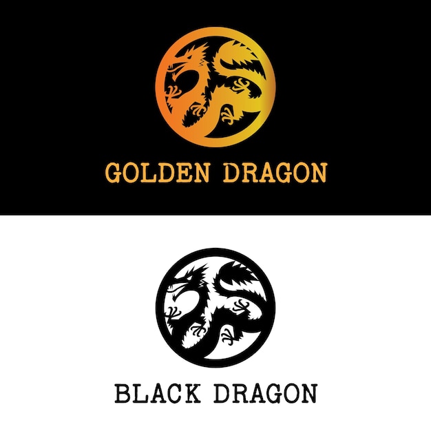 Black and golden dragon china for asian mythology in circle shape logo design icon