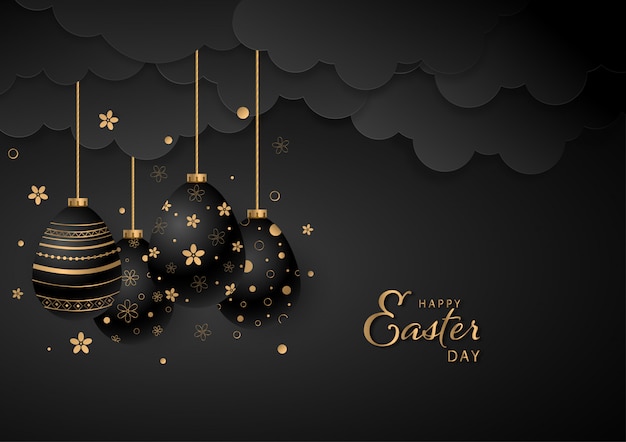 black and golden easter ornaments hanging greeting card