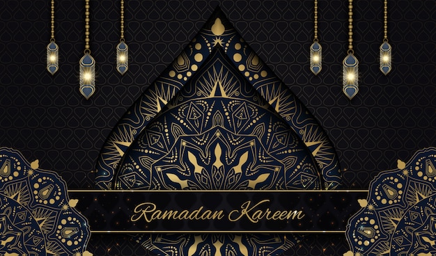 Black and golden Ramadan Kareem  Background