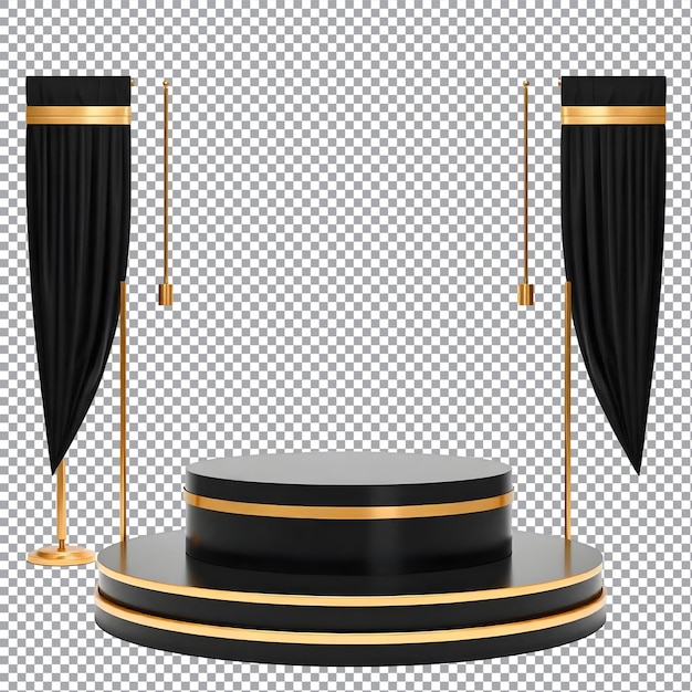 A black and golden round podium on a transparent background