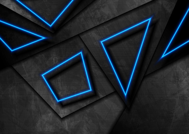 Vector black grunge and blue neon polygonal abstract background