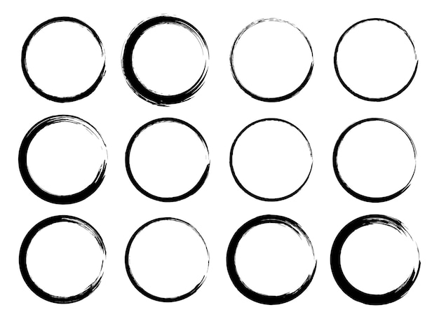 Black grunge circle brush Ink frame set vector illustration