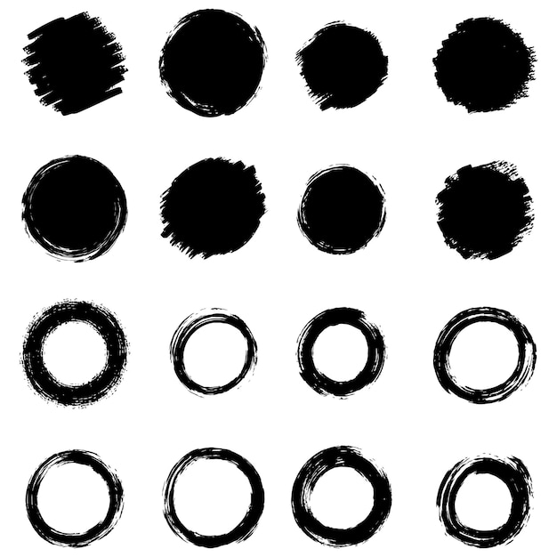 Vector black grunge round shapes brush strokes frames elements frames for design vector isolated on whit