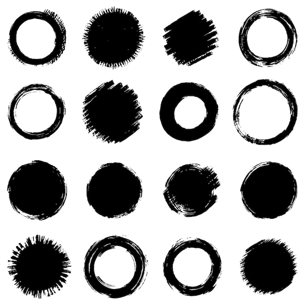 Vector black grunge round shapes brush strokes frames elements frames for design vector isolated on whit