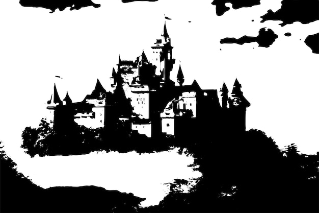 black grungy texture of castle on white background vector illustration