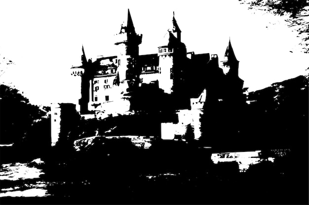 black grungy texture of castle on white background vector illustration