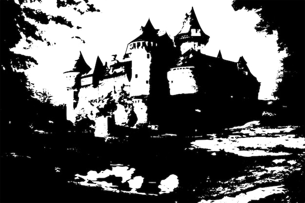 black grungy texture of castle on white background vector illustration