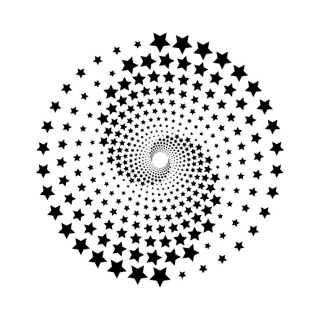 Vector black halftone stars spiral vortex circle symbol vector illustration