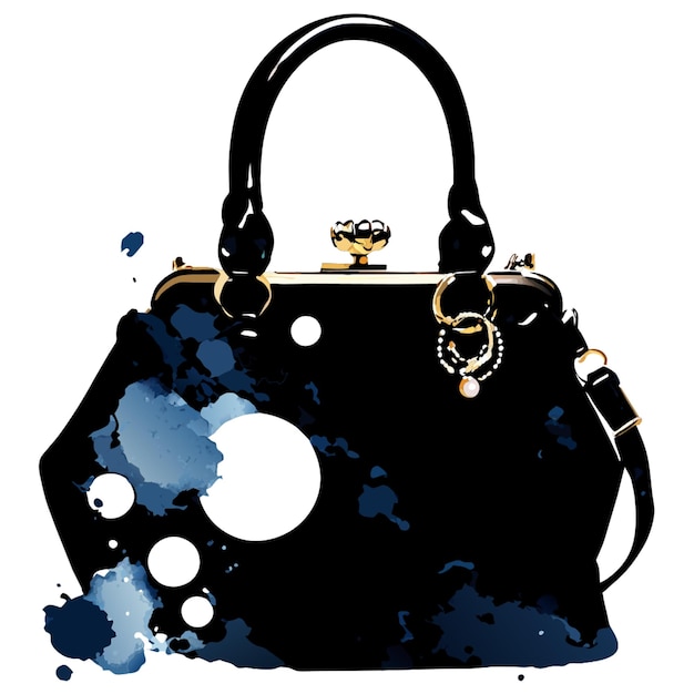 Vector a black handbag with gold accents is sitting on a white background