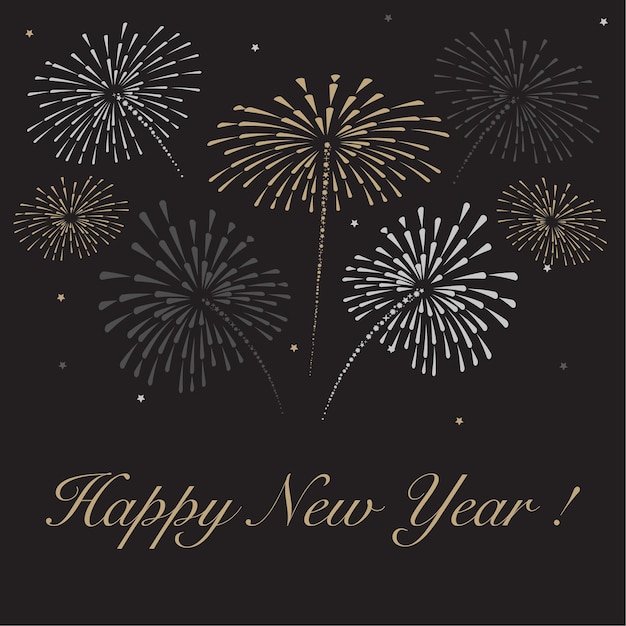 Vector black happy new year background with the fireworks