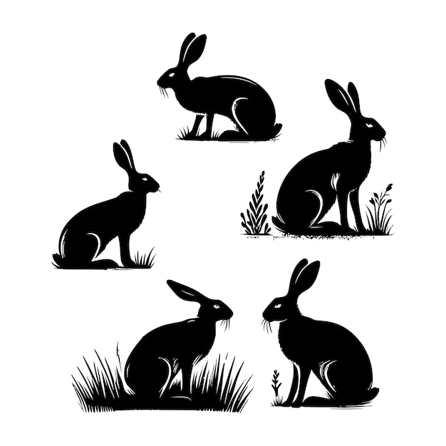 Vector black hare silhouette vector set illustration flat designs