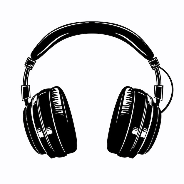 Vector black headphones on white background audio sound app icon design flat vector illustration