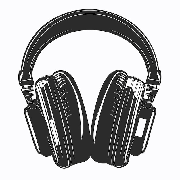 Vector black headphones on white background audio sound app icon design flat vector illustration