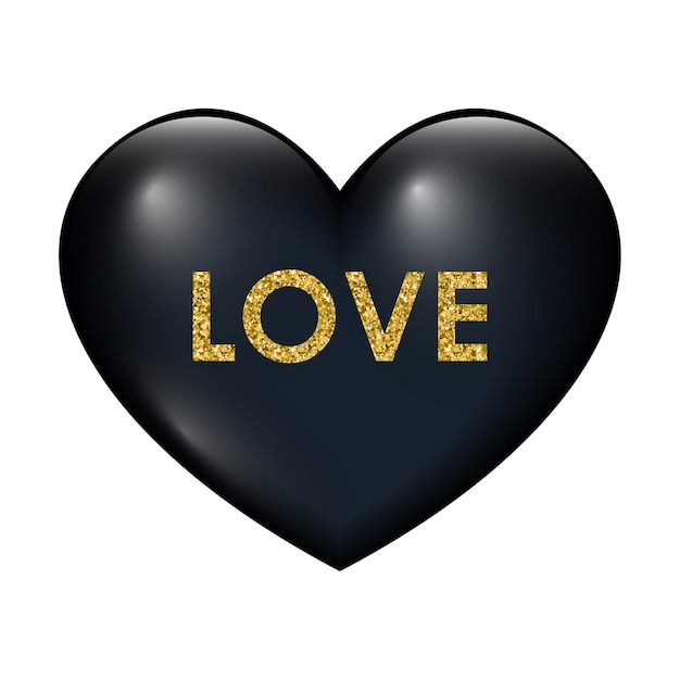 Black Heart with golden Love text