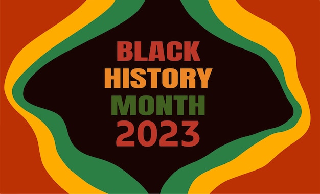 Black history month 2023 banner with African American flag colored ribbons background