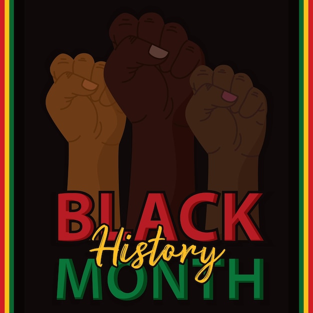 Black history month colored poster Set of protesting afro american hands Vector