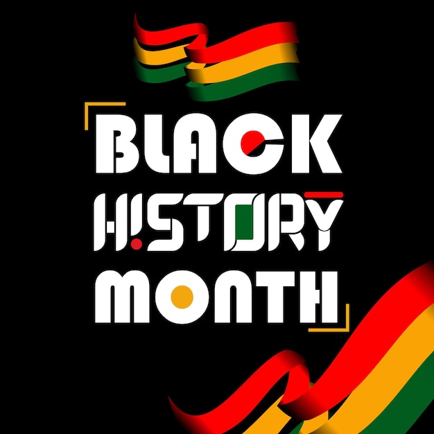 Vector a black history month poster with a rainbow and yellow and red ribbon.