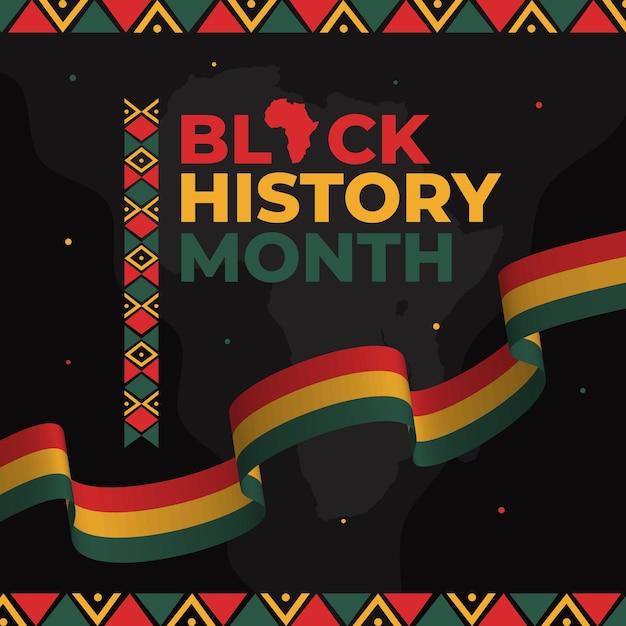 Black history month with ribbon and african pattern illustration on map background