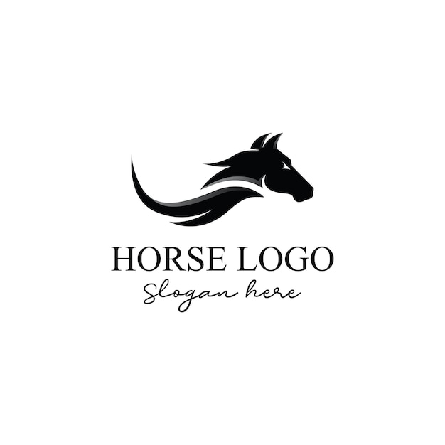 Black horse head silhouette logo illustration.