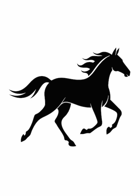 Vector black horse running silhouette on white background