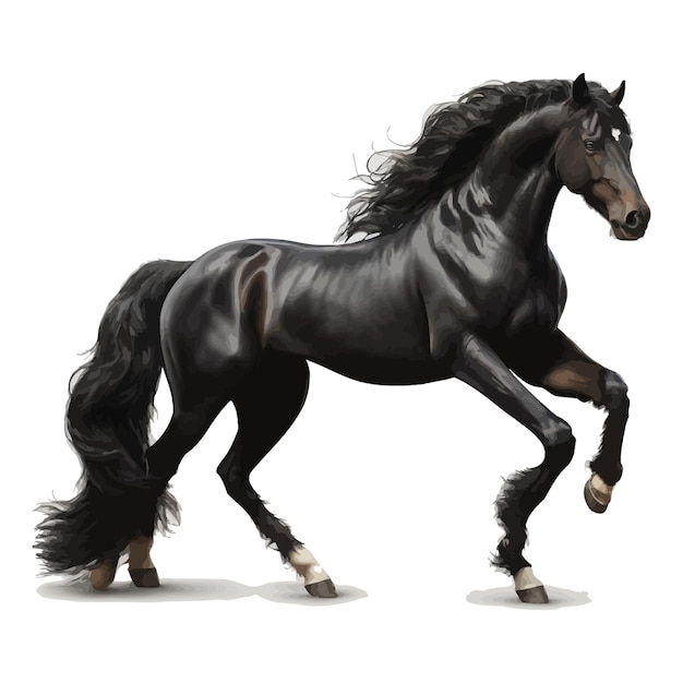 a black horse with a white mane and tail Friesian horse