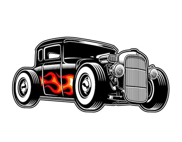 black hotrod car with flame striping