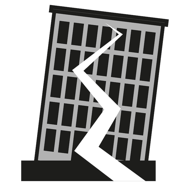 Black house crack icon. House after the earthquake. Vector illustration.