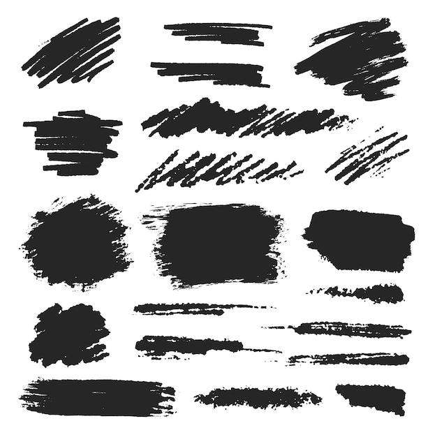 Black ink brush and pencil stroke set, smear collection, grunge effect