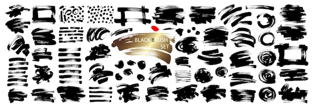 Black ink hand drawing brushes collection isolated on white background