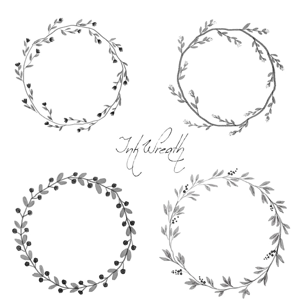 Black ink style floral wreath frame