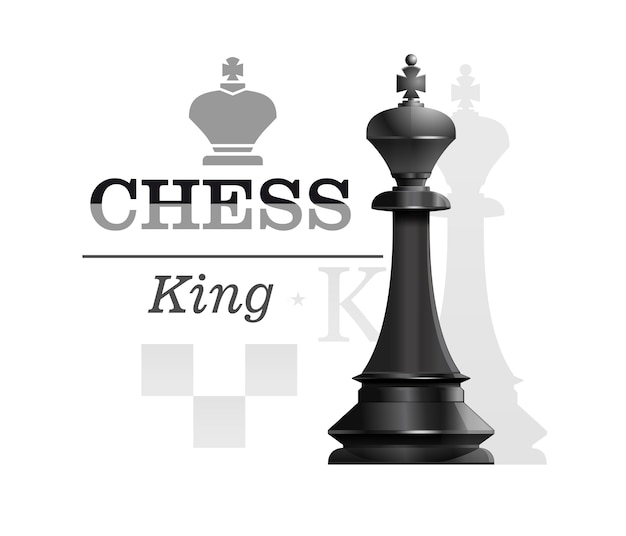 Black King on the background of the chessboard silhouette. Chess concept design.  illustration