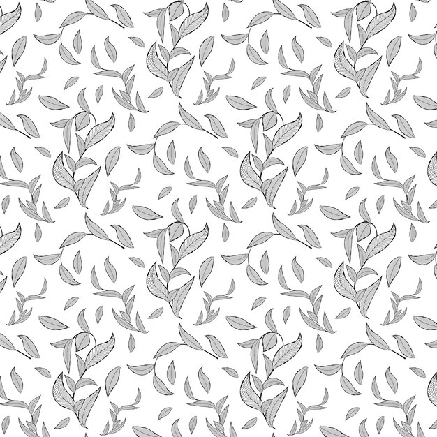 Vector black leaf flower hand drawn pattern