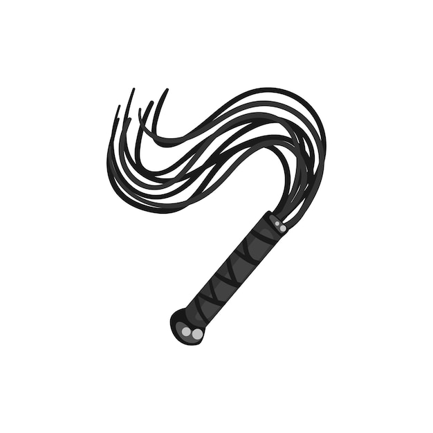 Black leather whip, fetish stuff for role playing and bdsm vector Illustration isolated on a white background.