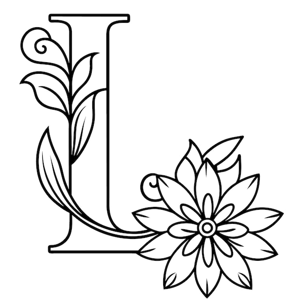 Vector a black letter l with a flower and a flower