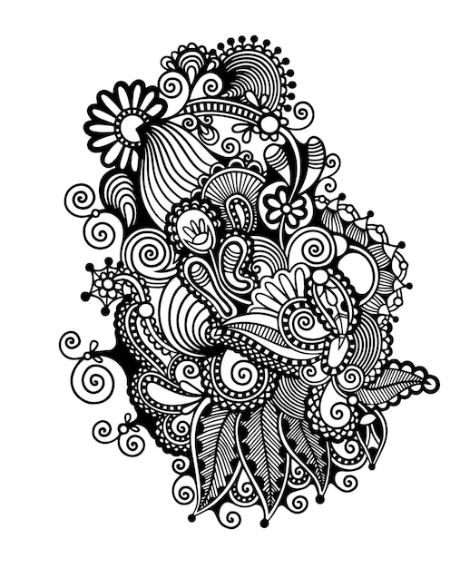 Black line art ornate flower design