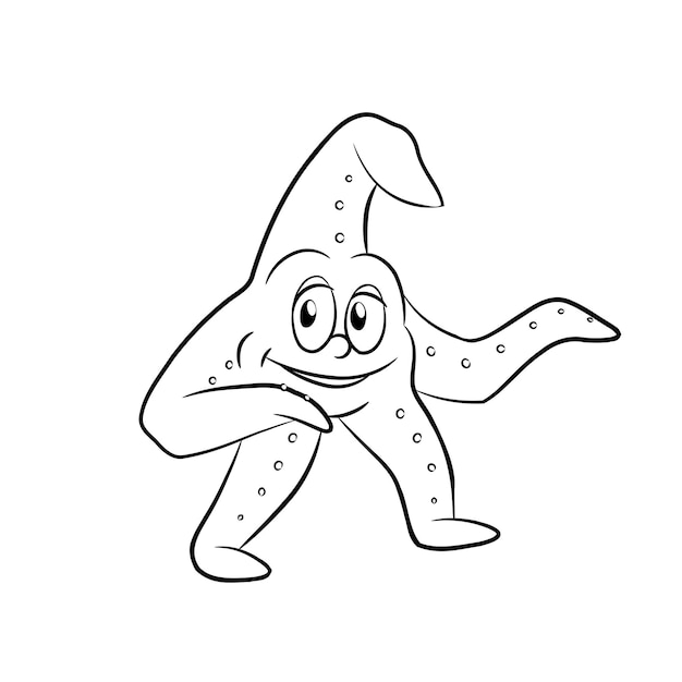 Black Line Art Sea Star Cartoon on a White Background