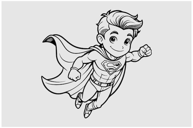 Vector black line art of a superhero for kids coloring book in white background