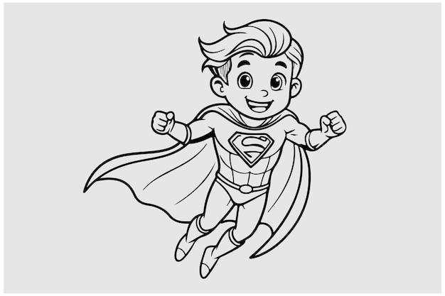 Vector black line art of a superhero for kids coloring book in white background