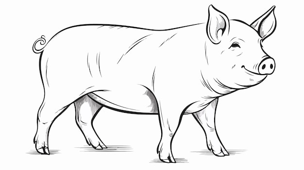 Vector black line drawing pig walking vector illustration isolated