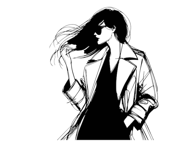 Vector black line hand drawn fashion illustration