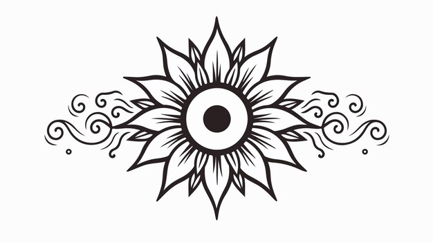 Vector black line style tattoo of sun illustration