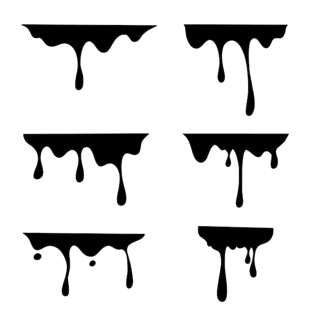 Black liquid drip melting decoration vector set