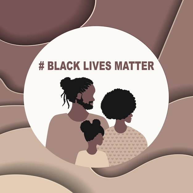 Black Lives Matter and I Can't Breathe concept Vector Illustration Young African Americans family against racism protest banners and posters about Human Right of Black People in US