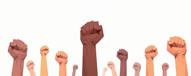 black lives matter raised up mix race fists awareness campaign against racial discrimination