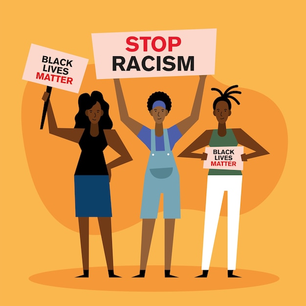 Black lives matter stop racism banners and women design of Protest theme.