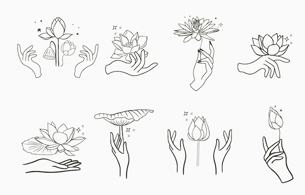 Black lotus flower outline Vector illustration for iconstickerprintable and tattoo